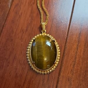 Vintage Gold Necklace with Brown Tiger Eye Stone